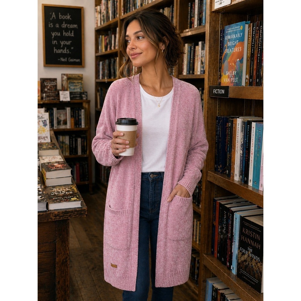 Simply Southern Chenille Open Cardigan Soft Knit Cozy Bookcore Loungewear Size L